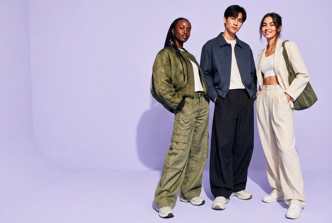 Three emerging fashion founders wearing contemporary apparel